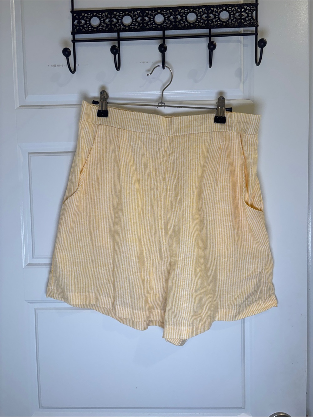 Copper Key Yellow White Striped Linen Blend Pull On Shorts XL Pockets